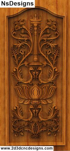 an intricate carving on the side of a wooden door