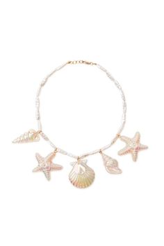 Necklace with enameled shell and starfish charms. Lobster clasp closure. Seashell Beach, Necklace Y2k, Beach Necklace, 2023 Ss, Seashell Jewelry, Beach Necklaces, Seashell Necklace, Shell Necklace, Shell Jewelry