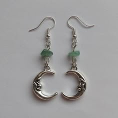 Green Aventurine Moon Earrings Handmade Genuine green aventurine gemstones Each set contains genuine aventurine gemstones which will vary slightly in shape and shade from piece to piece making each set uniquely individual Earring hooks are silver plated and nickel free Complete in satin gift bag Earring Design Ideas, Locket Earrings, Hippie Jewelry, Moon Earrings, Earring Hooks, Jewelry Inspo