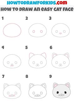 how to draw an easy cat face for kids with step by step instructions and pictures