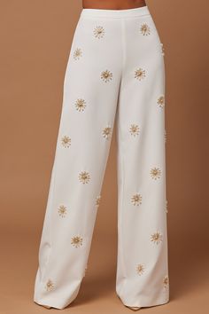 Evianna Embellished Pant - Ivory | Fashion Nova, Luxe | Fashion Nova Rhinestone Embellishments Clothing, Pearl Pants Outfit, Pant Kurti, Beaded Pants, Embellished Pants, Panel Pants, Embroidery Pants, Embroidered Apparel, Womens Pants Design