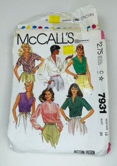 an image of women's blouses and shorts sewing pattern from the 1970's