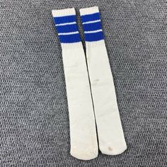 Vintage 70's White Tube Socks Blue Striped Tri-Stripe Orlon Warm Retro Classic B Small stains on both, otherwise in great Preowned condition. Please refer to the photos for the items measurements. White Tube Socks, White Tube, Vintage Blue And White, White Socks, Tube Socks, Vintage 70s, Blue Stripes, Amigurumi, Blue And White