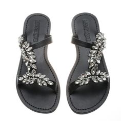 Addison Black Embellished Sandals For Summer, Embellished T-strap Sandals For Summer, Embroidered Slip-on Sandals For Vacation, Luxury Stone-embellished Sandals For Summer, Embellished Leather Slip-on Sandals, Gold Wedges, Evil Eyes, Embellished Sandals, 2 Inch Heels