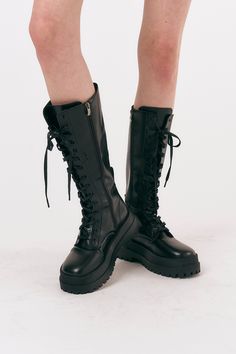 Milly Chunky Combat Boots - Hand picked by STORETS' stylists 100% Synthetic leather Fall Combat Boots With Round Toe For Concerts, Edgy Knee-high Combat Boots With Lug Sole, Black Knee-high Boots For Winter Streetwear, Faux Leather Winter Boots For Concerts, Edgy Leather Knee-high Combat Boots, Edgy Knee-high Boots With Round Toe For Streetwear, Edgy Round Toe Knee-high Boots For Streetwear, Edgy Knee-high Leather Combat Boots, High-top Knee-high Boots For Fall Streetwear