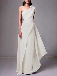 Sheath/Column One-Shoulder Sleeveless Evening Dresses With Pleats Ruch - Mondressy Formal Wedding Guest Dress, Formal Wedding Guests, Bride Dresses