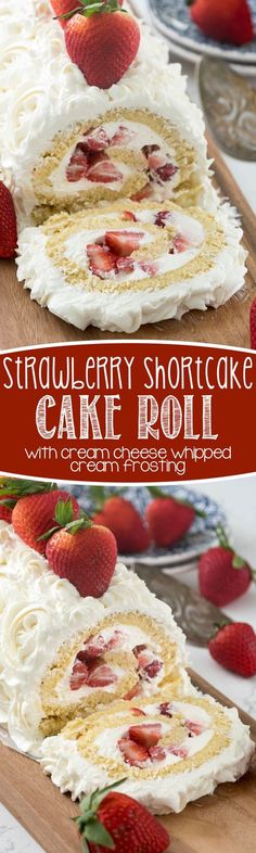 strawberry shortcake cake with cream frosting and fresh strawberries on top