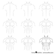 how to draw the muscles in an anime character's head and chest, step by step