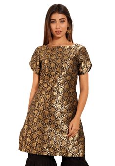 Art Brocade Silk and Art Chanderi Silk Kurti in Black. This Readymade attire with Cotton Lining is Woven in Floral Motifs and is Crafted in Round Neck and Short Sleeve. Its Length is 34 inches. Do note: Bottom and Accessories shown in the image are for presentation purposes only and length may vary upto 2 inches.(Slight variation in actual color vs. image is possible). We sell all kinds of women's and ladies tops Casual Kurtas |Indian Tops |Gowns |Ladies Dresses |Indian Fashionable Tops |Indian Tops Indian, Kurtis Indian, Indian Tops, Vs Image, Angrakha Style, Fashionable Tops, Silk Kurti, Brocade Blouses, Utsav Fashion