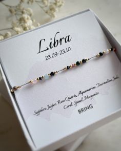 Bracelet for the sign of the zodiac: Libra One size fits all, adjustable length. Suitable for a circumference of 12-20 cm Libra (23/09 - 23/10) Stones: sapphire, jasper, rose quartz, aquamarine, tourmaline, jade, coral, spinel, morganite The bracelet is made of silk thread of a delicate color and natural stones with silver or gold-plated balls made of 925 silver. It is also finished with a natural stone and a ball. These are the stones that correspond to the sign of the zodiac Libra. The set consists of: 1) Bracelets on silk thread with natural stones (sapphire, jasper, rose quartz, aquamarine, tourmaline, jade, coral, spinel, morganite) 2) Boxes with company logo This bracelet will be a perfect gift idea. It will delight many eyes and add character to more than one styling. Jewelry associ Adjustable Celestial Beaded Bracelets As Gifts, Celestial Style Bracelet With Adjustable Chain For Gift, Celestial Style Bracelet With Adjustable Chain, Adjustable Celestial Bracelet For Gifts, Adjustable Celestial Style Bracelet Gift, Adjustable Celestial Bracelets As A Gift, Adjustable Spiritual Zodiac Jewelry, Adjustable Celestial Bracelet Gift, Adjustable Zodiac Sign Jewelry For Gifts