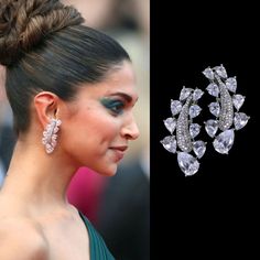 Deepika Padukone Jewelry Inspired feature sparkling moissanite diamonds set. The long chandelier design adds a touch of celebrity glamour, making them a standout statement piece. Perfect for special occasions, these CZ diamond earrings are an elegant and luxurious gift, ideal for anyone who loves stylish, high-end jewelry. *𝐏𝐑𝐎𝐃𝐔𝐂𝐓 𝐃𝐄𝐓𝐀𝐈𝐋* * 𝐌𝐚𝐭𝐞𝐫𝐢𝐚𝐥: Brass * 𝐏𝐥𝐚𝐭𝐢𝐧𝐠: Rose Gold Plated * 𝐒𝐭𝐨𝐧𝐞: AAA-quality CZ Diamond. *𝐃𝐈𝐌𝐄𝐍𝐒𝐈𝐎𝐍𝐒* * 𝐖𝐞𝐢𝐠𝐡𝐭: 8 gm ea Luxury American Diamond Earrings, Luxury Bollywood Style Dangle Earrings, Luxury 22k Gold Bollywood Earrings, Luxury Heavy Fusion Earrings, Statement Diamond Earrings, Glamorous Diamond White Bridal Earrings For Party, Glamorous Diamond White Bridal Earrings, Diamond White Cubic Zirconia Chandelier Earrings For Party, Diamond White Cubic Zirconia Bridal Earrings For Party