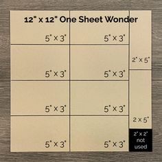 a sheet of paper that has measurements for the size and width of each sheet, on top of a wooden surface