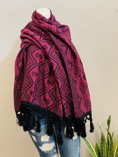 "Beautiful! Hand woven Mexican rebozo! Soft cozy Mexican shawl, one size, also useful for home decor. MATERIAL: soft cotton. CARE: dry cleaning or hand washing/ hang to dry. MEASUREMENTS: Length: 90 inches (including tassels) Width: 45\" READY TO SHIP." Pink Bohemian Cotton Scarves, Pink Bohemian Cotton Scarf, Bohemian Woven Cotton Scarves, Bohemian Cotton Shawl With Woven Motifs, Mexican Rebozo, Cozy Shawl, Shawl Pins, Cotton Thread, Winter Scarf