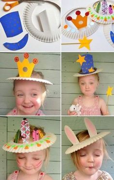 Pola Topi, Carnival Crafts, Paper Hats, Crazy Hats, Paper Plate Crafts, Plate Crafts, Kids' Crafts, Cool Ideas, Art Activities