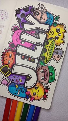 an image of a coloring book with the word fun written in large letters surrounded by colorful pencils