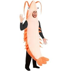 The Fun Costumes Shrimp Costume Adult OutfitTransform into the coolest crustacean at the Halloween party with this amazing Shrimp Costume for men and women! Our unisex shrimp costume is designed as a simple pullover tunic with a fun and funny vibe. The tunic features a cream-colored belly with an orange body. Plush details like soft-sculpted eyes, antennas, and swimmerets add the shrimp character details. It features a large opening for the face and it has a long shrimp tail that hangs in front Shrimp Costume, Sea Creature Costume, Hooded Tunic, Arte Van Gogh, Animal Costumes, Unique Costumes, Toddler Costumes, Fantasias Halloween, Velour Fabric