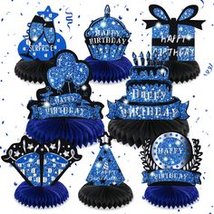 PRICES MAY VARY. 🎉【What You Will Get】：The package will come 8 pieces of Blue Black honeycomb centerpieces in different pattern designs, sufficient quantity and various styles to meet your party decoration needs. 🎉【Blue Black Birthday Party Decoration】these blue black birthday birthday party supplies are combined with blue and black birthday element and 3D honeycomb table centerpieces design, create a delicate blue theme atmosphere for your birthday party, and leave a happy memory for everyone. Blue And Black Birthday, Blue Birthday Party Decorations, Navy Blue Party Decorations, Birthday Party Decorations For Men, Blue Birthday Themes, Honeycomb Table, 50th Birthday Centerpieces, 3d Honeycomb, Themed Centerpieces