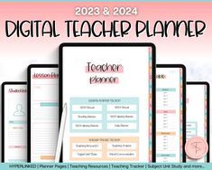 the teacher planner is shown with three ipads