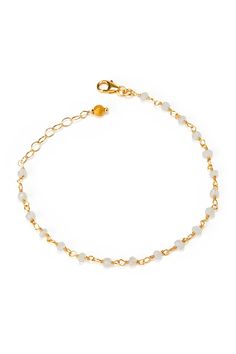 14k gold vermeil and 4mm natural semi-precious faceted gemstone beaded bracelet. We love these to layer on the love, luck and good energy. {Bracelet measures 6'' + 1.75'' chain extender} Gold Moonstone Beaded Bracelet As A Gift, Delicate Gold Faceted Beaded Bracelets, Spiritual Gold Beaded Bracelets With Moonstone, Spiritual Gold Bracelets With Moonstone, Dainty Pearl Bracelet With Faceted Round Beads, Everyday Gold Crystal Bracelet With Faceted Beads, Gold Spiritual Beaded Chain Bracelet, Gold Bracelets With Tiny Beads For Healing, Gold Beaded Bracelets With Gemstone Moonstone Beads