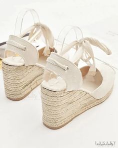 Lasaky - Linen Woven Lace Up Wedding Guest Wedge Sandals Lace Up Wedge Sandals, Beige Heels, Comfortable Slippers, High Heel Platform, Wedge Espadrilles, Lace Up Wedges, Up Wedding, Shoes Heels Wedges, Shoes Brand