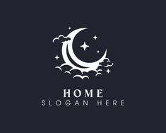 the moon and stars are in the night sky logo design template for company or business