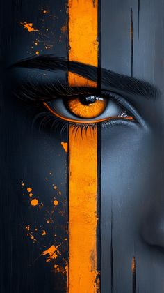 a woman's face painted in black and orange with an eye on the side