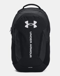 the under armour backpack is shown in black and white with an under armour logo on it