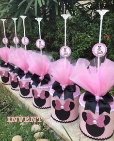 pink and black minnie mouse party favors