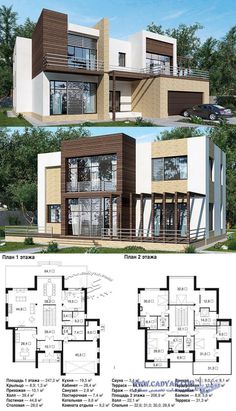 two story house plans with different levels and floor plans for each room in the house