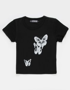 Girl Dangerous Butterfly Tee. Large Graphic Screened On Front. Crew Neck. Short Sleeve. 100% Cotton. Machine Wash. Imported. | Girl Dangerous Butterfly Girls Tee Drip Clothes, Wwe T Shirts, Flannel Sweatshirt, Graphic Trends, Boys Graphic Tee, Girls Graphic Tee, Girls Blouse, Top Graphic Tees, Girls Tees