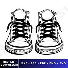 Shoes Clipart, Shoe Template, Sneakers Drawing, Clipart Black And White, Black And White Tops, Cut Canvas, Cricut Cut Files, Brother Scan And Cut, Laser Printer