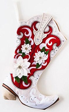 Red Cowgirl Boots, White Cowgirl Boots, Sequin Ornaments, Cowgirl Boot, Christmas Candle Holders, Festive Holiday Decor, Cowgirl Cowboy, Western Christmas, Floral Accessories