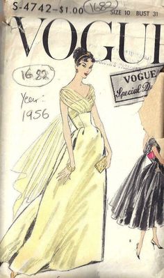 an old fashion magazine cover with a woman in a dress