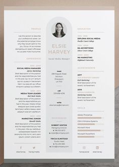 a professional resume template with an orange and white color scheme on the front, in two columns