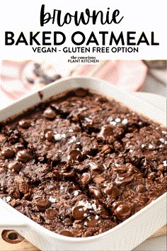 chocolate brownie baked oatmeal in a white baking dish