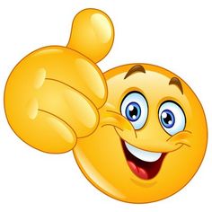 an emoticive yellow smiley face with thumbs up