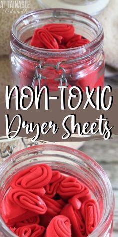 homemade dryer sheets in a jar with text overlay