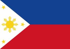 the philippines flag is shown in red, white and blue with gold stars on it