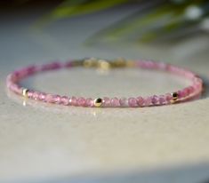 Tiny pink tourmaline gold hematite bracelet, dainty minimalist beaded 2mm gemstone with gold vermeil closure, bridesmaid gift Adjustable Dainty Pink Gold Bracelets, Minimalist Pink Beaded Bracelet, Dainty Pink Bracelets With Faceted Beads, Dainty Pink Bracelet With Natural Stones, Dainty Pink 14k Gold-filled Bracelets, Christmas Presents For Her, Hematite Bracelet, Bracelet Dainty, Presents For Her