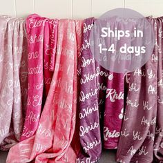 This Baby Blankets item by TheLLCo has 8373 favorites from Etsy shoppers. Ships from Saint Louis, MO. Listed on Jun 11, 2024 Purple Blanket, Personalized Swaddle, Pink Names, Kids Blanket, Baby Girl Blanket, Pink Blanket, Boy Blankets, Custom Blanket, Name Blanket