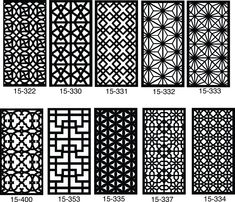 the different patterns used in laser cutting designs for furniture and wall coverings are shown