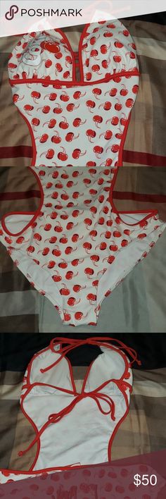 SWIMSUIT NWOT CHERRY COKE ONE PIECE SWIM L PADDED  IM SIZE 8 LONG Coca Cola Swim One Pieces Red Cherry Print Swimwear For Summer, Red Cherry Print Swimwear For Spring, Red Cherry Print Swimwear For The Beach, Red Cherry Print Swimwear For Beach, Red Cherry Print Swimwear, Casual White One-piece Swimwear, White Printed Swimwear, Casual Red Printed Swimwear, Cherry Coke