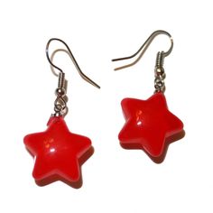 "Cuite Patootie Star Earrings They measure 1.5\" long including hooks" Red Star Charm Earrings For Gift, Multicolor Star Earrings, Handmade Red Star Jewelry, Red Star-shaped Nickel-free Earrings, Nickel-free Red Star Earrings, Red Star Charm Earrings, Red Star-shaped Earrings With Star Charm, Cottagecore Jewelry, Gold Star Earrings