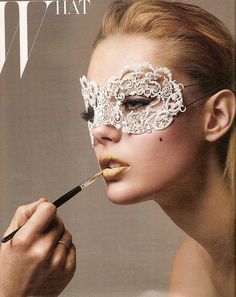 "Metal Mouth " featuring Frida Gustavsson fwearing Stephen Jones Mask for Dior Jaute Couture - photgraphed by Patrick Demarchelier for W Magazine April 2011 | Flickr - Photo Sharing! Kristina Webb, Frida Gustavsson, Mask Shapes, Anja Rubik, Lace Mask, Carnival Masks, Masks Masquerade, Recycled Fashion, Masquerade Party