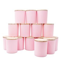 a stack of pink cups sitting next to each other