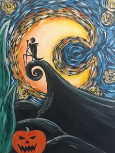 a painting of a man on top of a hill with a jack - o'- lantern