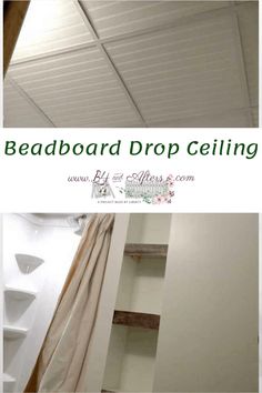 an image of a bathroom ceiling with the words bead board drop ceiling above it