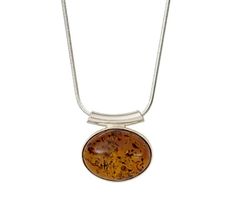 Baltic Honey Amber Slide Pendant Necklace - L'Atelier Global Oval Necklace, Amber Stone, Northern Europe, Baltic Sea, Pine Trees, Pendant Design, Baltic Amber, Stone Settings, Snake Chain