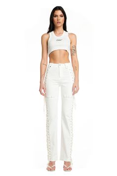 HOLLY PANT - WHITE – I.AM.GIA US White High-waisted Cotton Cargo Pants, White Wide Leg Denim Bottoms, White Straight Cotton Cargo Jeans, White High-rise Summer Cargo Pants, White Cotton Straight Cargo Jeans, White Cotton Straight Leg Cargo Pants, White Straight Leg Cotton Cargo Pants, White High-waisted Cotton Pants, High Waist White Cotton Cargo Jeans