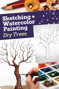 Dry Tree Watercolor Tutorial Trees With Watercolor, Watercolor Process, Beginner Drawing, How To Sketch, Dry Tree, Sketching Tips, Step By Step Watercolor, Learn Watercolor